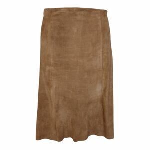 CACHE Tan Suede A-line Flare Skirt Size 6 Leather Coastal Cowgirl Hi Low Hemline